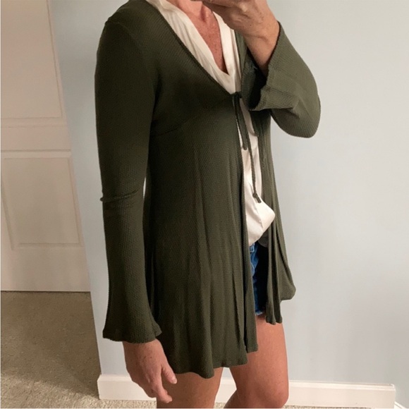 Olive Green Tie Front Cardigan - Picture 6 of 8